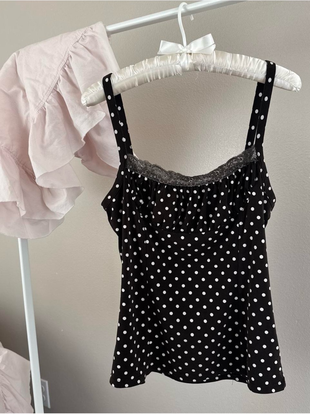 INC International Concepts Black White Polka Dot Lace Trim Tank Top